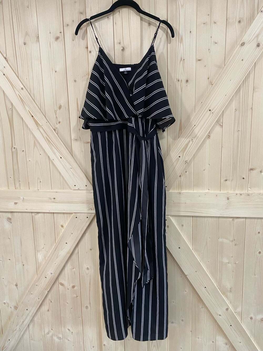 Halston Heritage Black and White Striped Ruffle Overlay dress size 8